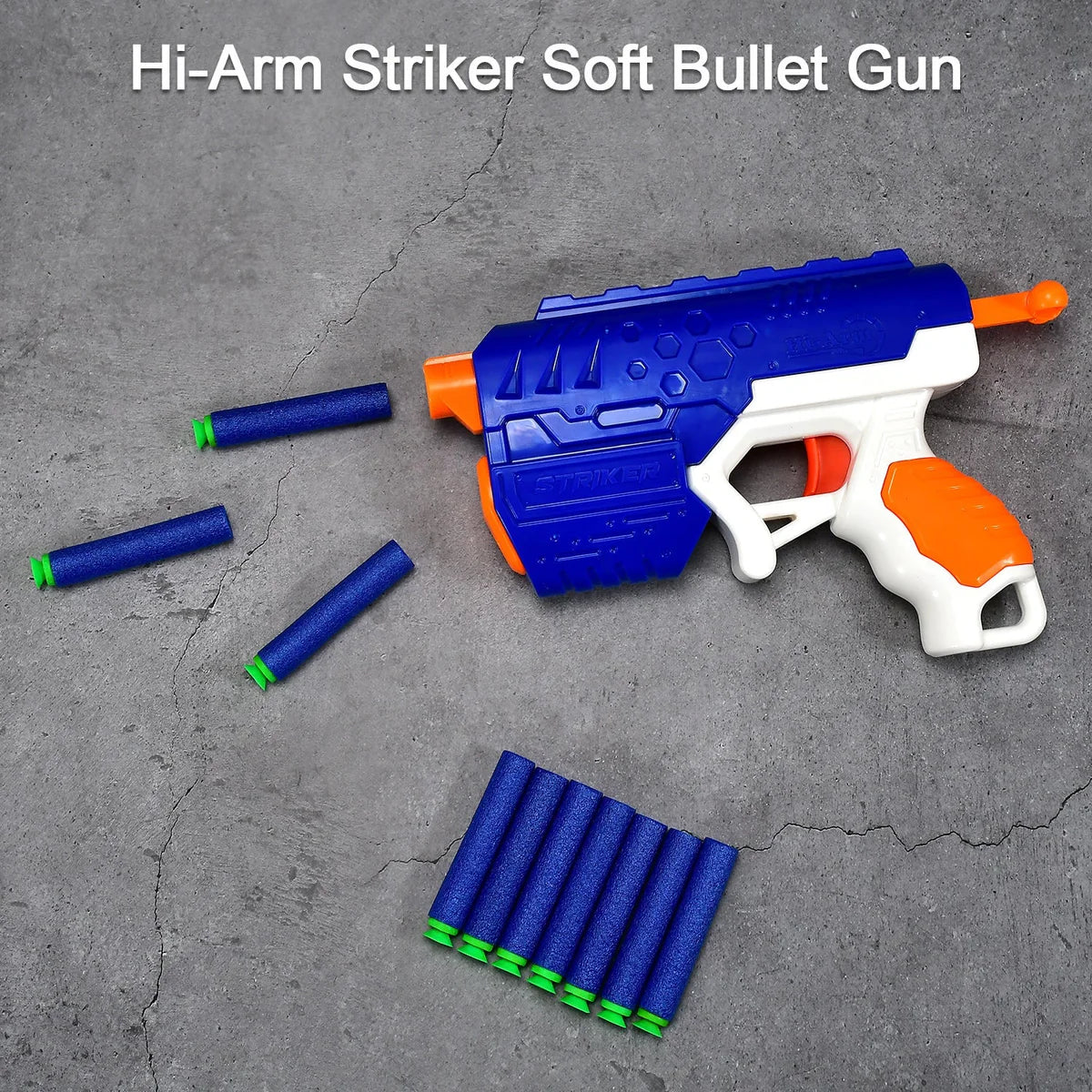 Hi-Arm Gun with 10x Foam Suction Bullets, ABS Plastic, Target Shooting