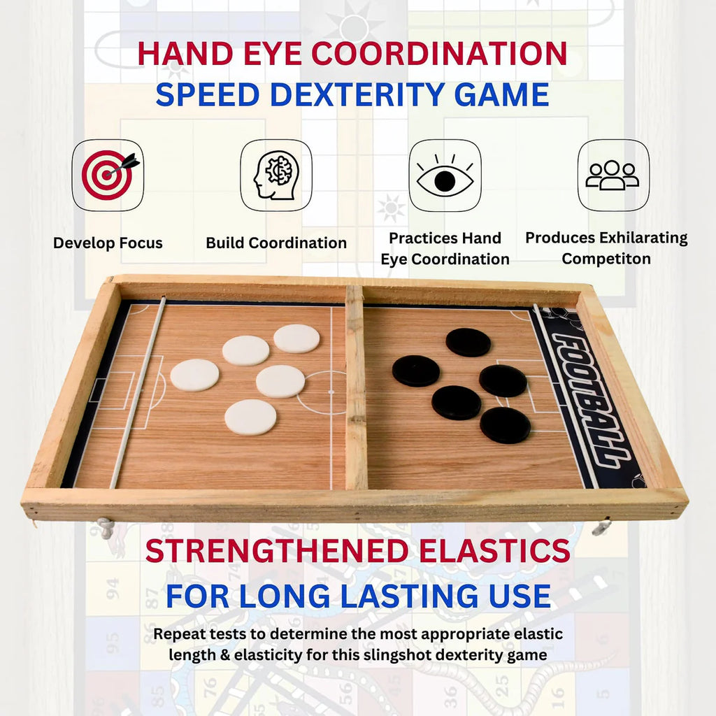 Wooden Board Game Set – Ludo, Snakes & Ladders, and Desktop Football